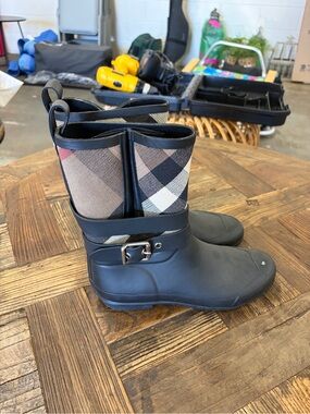 Burberry Black and Tan Check Rain Boots